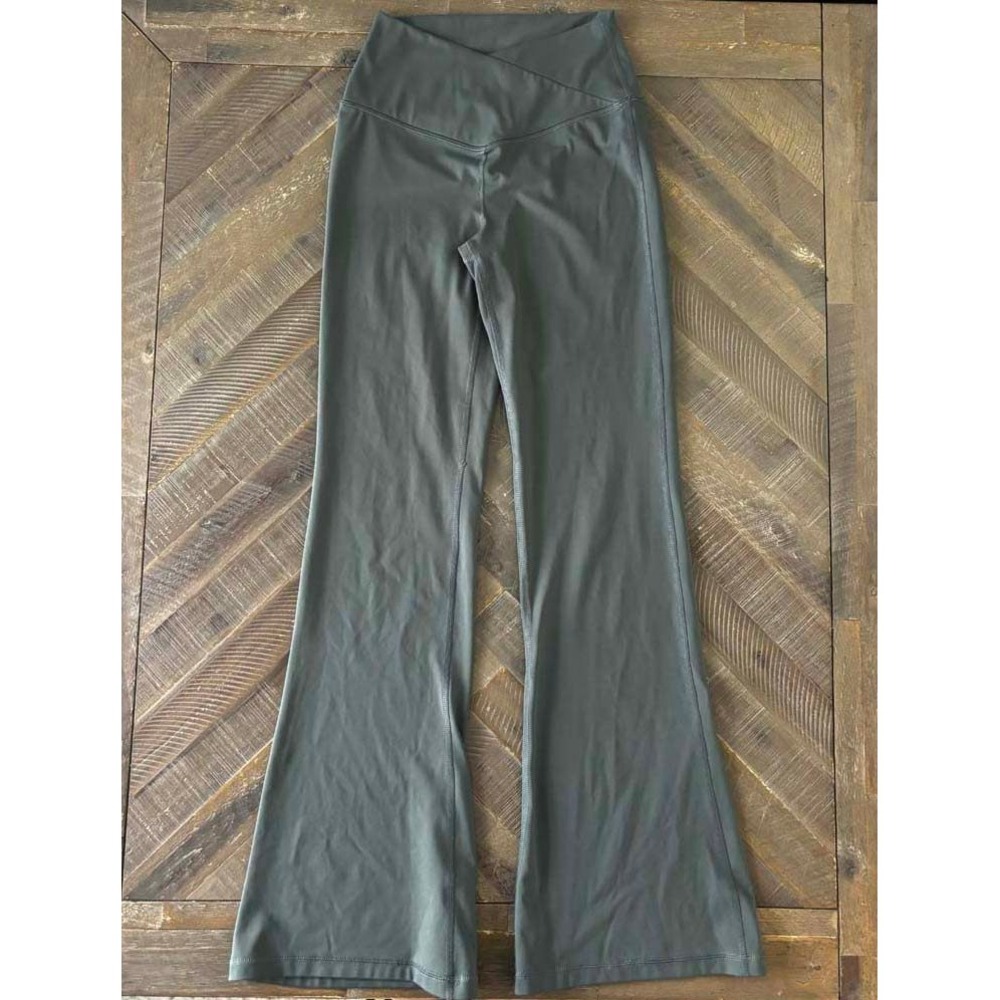 Yogalicious Lux Crossover High Waisted Flare Leggings Olive Green Small